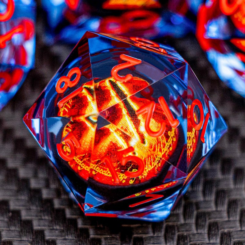 ARUOHHA DND Resin Dice Gazes Eye Dice Blue Red Liquid Core Flaming RPG Sharp Edged Dice Set with Gift Box Polyhedral D and D Dice Set Compatible with Dungeons Dragons Role Playing Game D20 D6 - Image 3