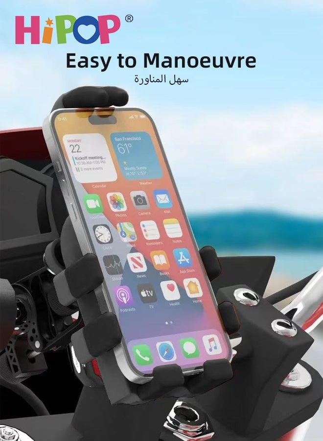 HIPOP Bike Phone Holder, Bike Handlebar Phone Mount with Shock Absorption, Adjustable Motorcycle Phone Holder, 360° Rotation, Anti-Off, Anti-Shake  - Image 1