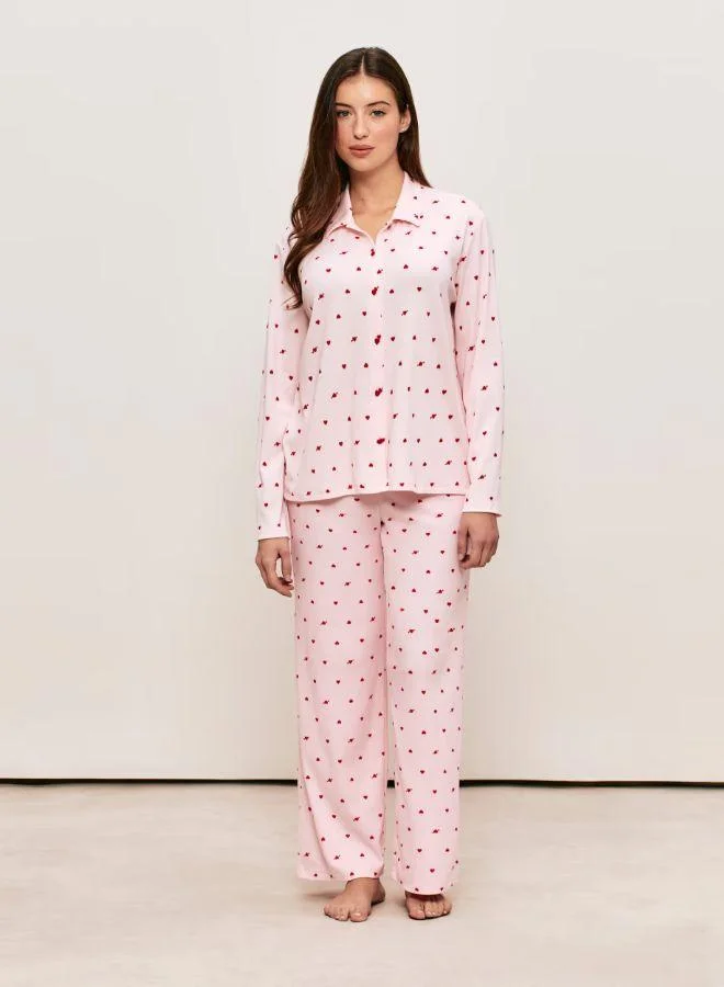 UNDIZ Ribbed jersey trousers with heart pattern