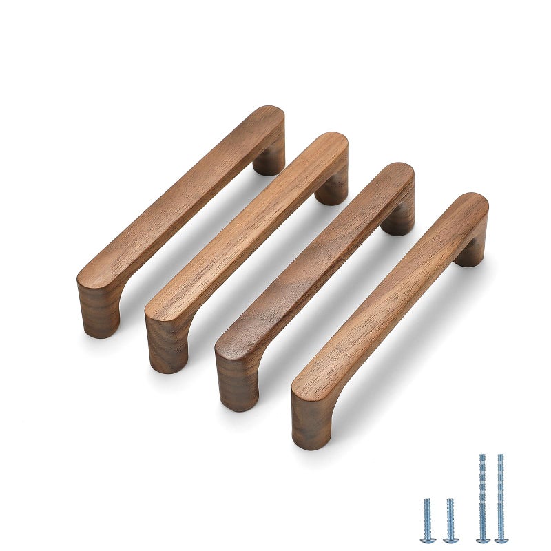 Evionlin Walnut Round 5 in 4 pcs Wooden Drawer Pulls Handle pulls for cabinets Kitchen Cabinet Drawer pulls Cabinet Door Pull - Image 1