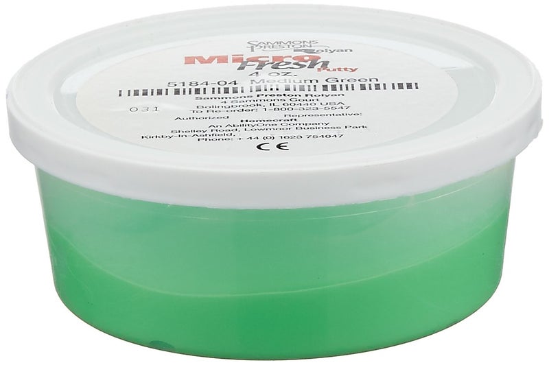 Sammons Preston MicroFresh Putty Antibacterial Antifungal and Antimicrobial Therapy Putty for Hands and Feet Exercises Color Coded NonToxic Clay Medium Green 4 Ounces - Image 1