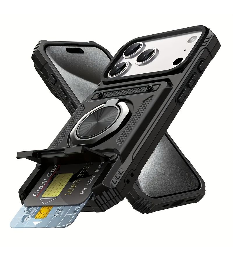 Red Shockproof Phone Case With 2 Card Slots For iPhone 15 Pro Max - Image 1