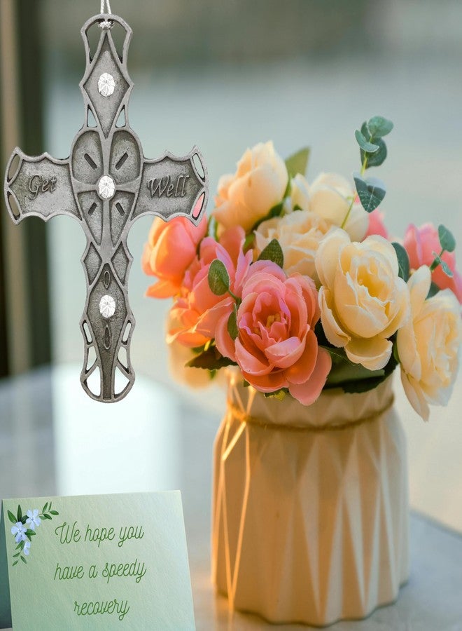BANBERRY DESIGNS Get Well Soon Cross - Vintage Pewter Look Ornament - Gift Boxed With Inspirational Message - 3.5”H x 2.25”W - Image 3