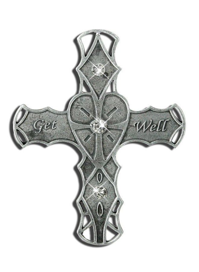BANBERRY DESIGNS Get Well Soon Cross - Vintage Pewter Look Ornament - Gift Boxed With Inspirational Message - 3.5”H x 2.25”W - Image 1