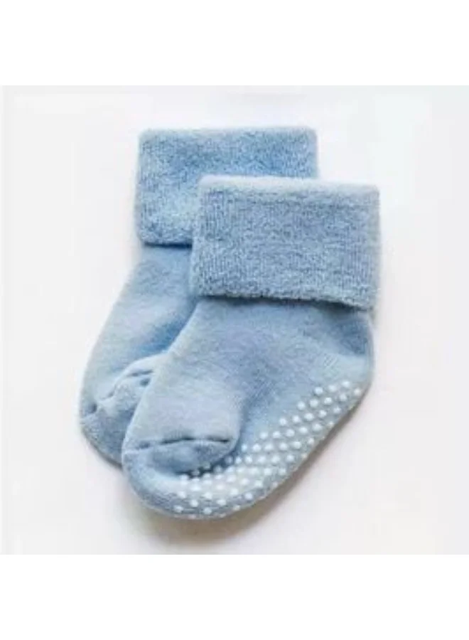 Lion Llama  Lion Llama Baby Socks Set of 3 Pairs for Boys | Anti-Slip Terry Cotton Crew Socks for Newborns and Toddlers | Grey, Cream & Blue for Men | Best Price UAE