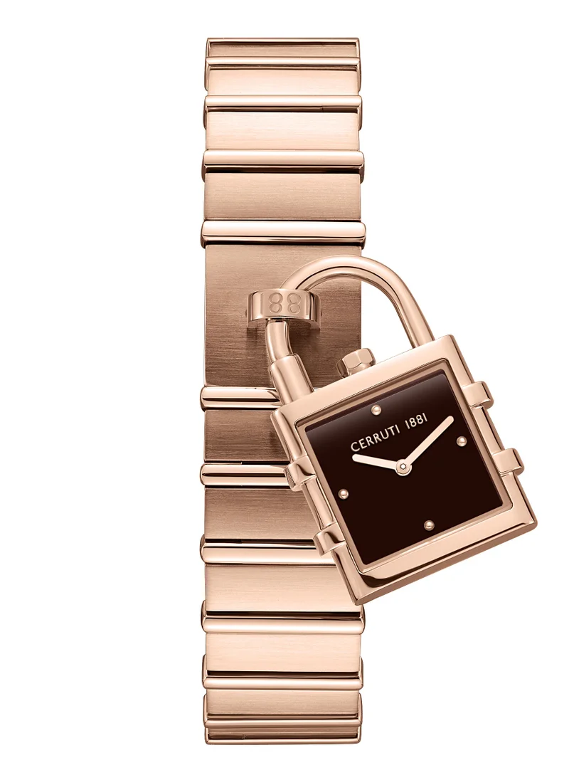 شيروتي 1881 Adria Analog Women's Watch - Lock Shaped Dial, Brown Dial, Bracelet