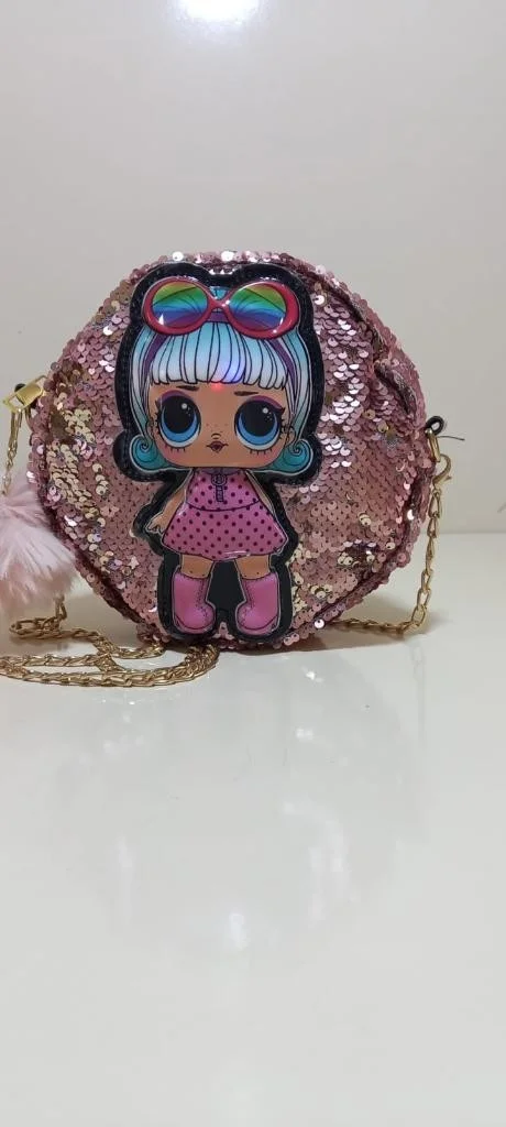 Dzc Kuzenler Avm Dzc Cousins ​​Avm Quality Lol Doll Pompom Sequined Luminous Sequined Children's Chain Shoulder Bag Purple