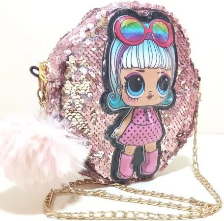 Dzc Kuzenler Avm Dzc Cousins ​​Avm Quality Lol Doll Pompom Sequined Luminous Sequined Children's Chain Shoulder Bag Purple