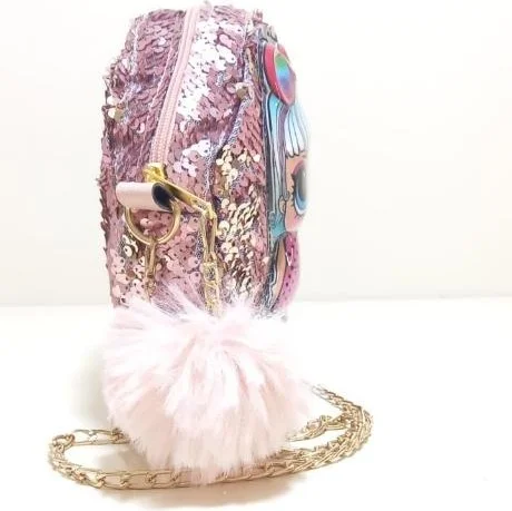 Dzc Kuzenler Avm Dzc Cousins ​​Avm Quality Lol Doll Pompom Sequined Luminous Sequined Children's Chain Shoulder Bag Purple