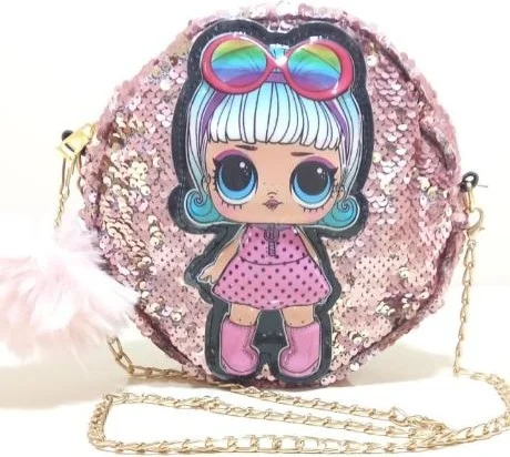 Dzc Kuzenler Avm Dzc Cousins ​​Avm Quality Lol Doll Pompom Sequined Luminous Sequined Children's Chain Shoulder Bag Purple