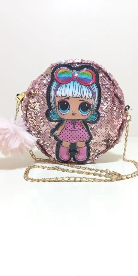 Dzc Kuzenler Avm Dzc Cousins ​​Avm Quality Lol Doll Pompom Sequined Luminous Sequined Children's Chain Shoulder Bag Purple