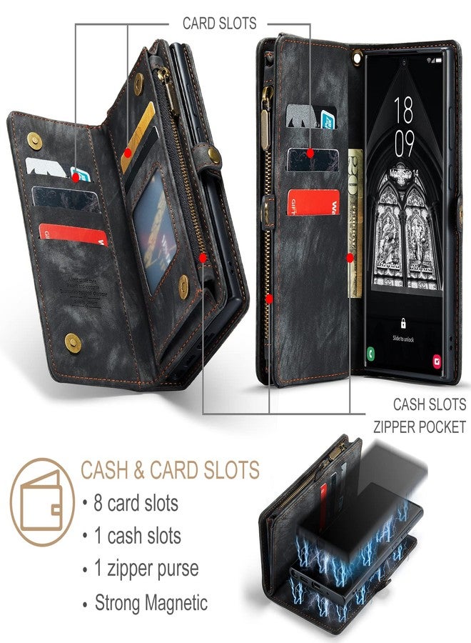 Asuwish Phone Case for Samsung Galaxy S23 Ultra 5G Zipper Wallet Detachable Cover with Screen Protector and Leather Flip Cash Card Holder Cell Accessories S23ultra 23S S 23 S23ultra5g Women Men Black - Image 3