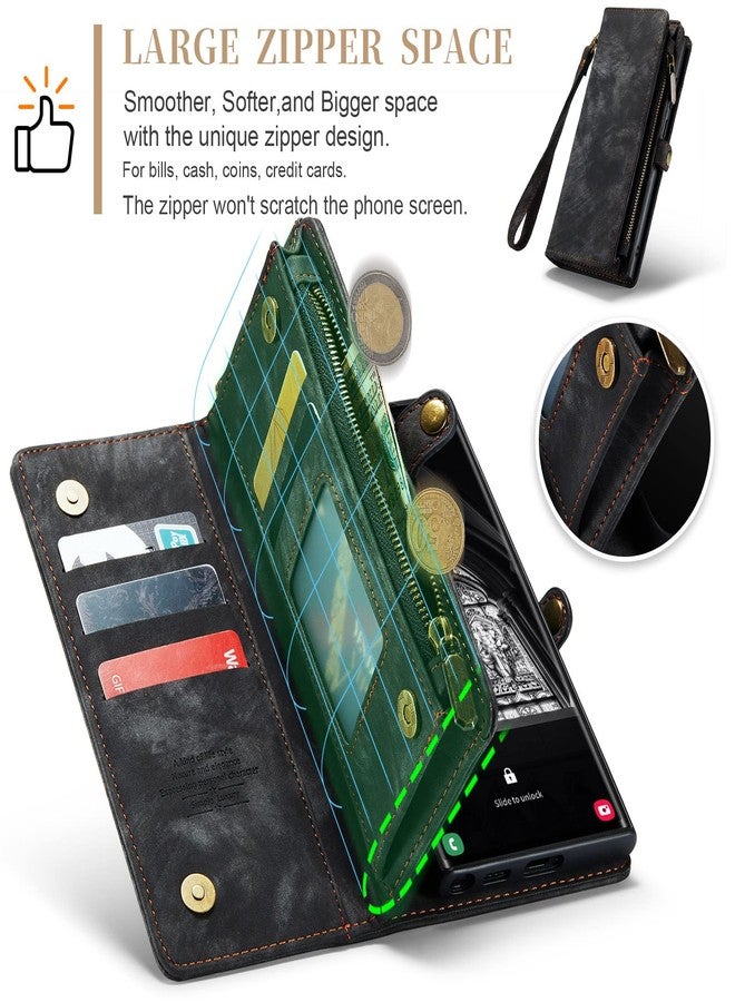 Asuwish Phone Case for Samsung Galaxy S23 Ultra 5G Zipper Wallet Detachable Cover with Screen Protector and Leather Flip Cash Card Holder Cell Accessories S23ultra 23S S 23 S23ultra5g Women Men Black - Image 4