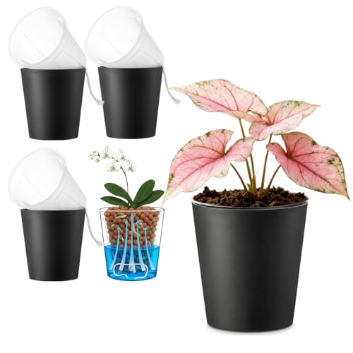 TineDew 3 Pack of 6in Plastic Cachepot with 6 inch Clear nusery Pot self Watering Indoor Planter with Drainage for Root Visibilitysemi Hydro pots for repotting OrchidsAroid or MonsteraBlack - Image 1