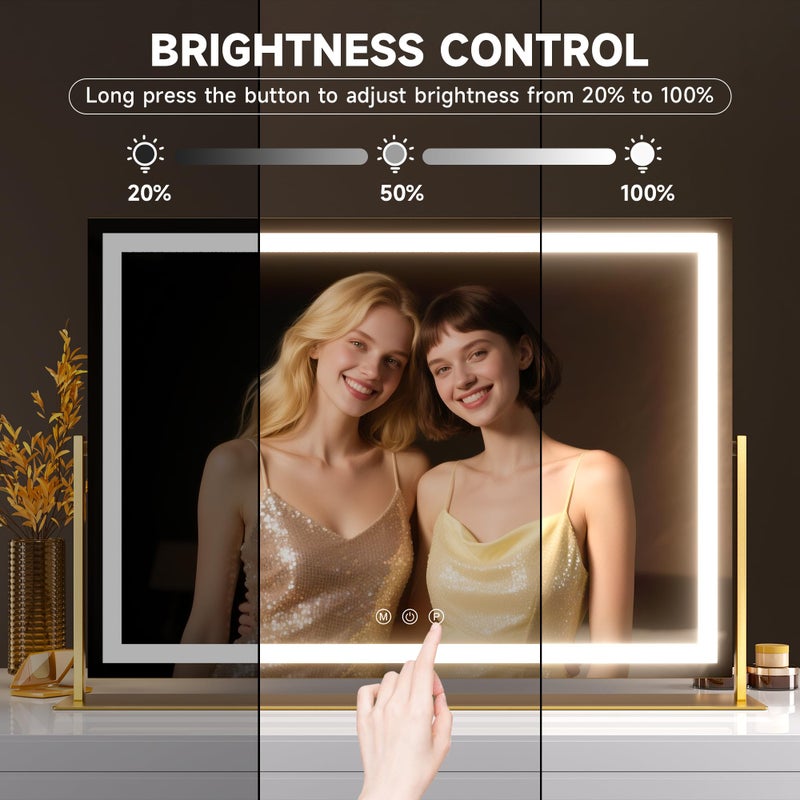 Hasipu Vanity Mirror with Lights, 23.6" x 18.1" LED Makeup Mirror, Light up Mirror with 10X Magnification, USB Charging Port, Smart Touch 3 Colors Dimmable, 360Â° Rotation (Gold) - Image 3