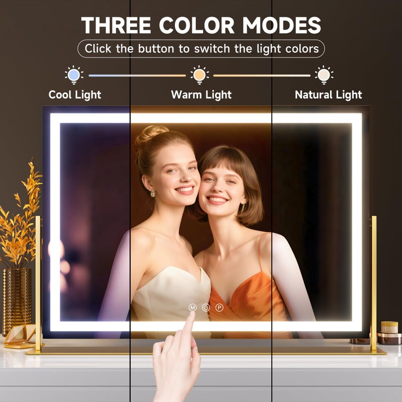 Hasipu Vanity Mirror with Lights, 23.6" x 18.1" LED Makeup Mirror, Light up Mirror with 10X Magnification, USB Charging Port, Smart Touch 3 Colors Dimmable, 360Â° Rotation (Gold) - Image 2