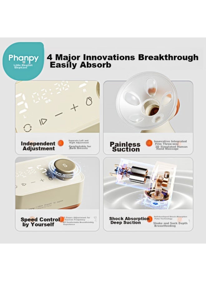 Xiaoya Elephant Xiaoya Xiang Hands-free Breast Pump, Electric, Dual-sided, Micro-vibration, Adjustable Frequency, Fully Automatic Milk Extractor - Image 3