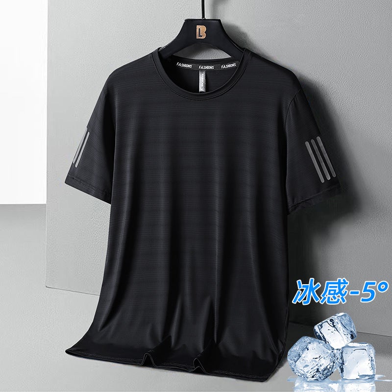 Ice Silk T-Shirt Men'S Summer Ultra-Thin Quick-Drying Mesh Sports Short-Sleeved Men'S Loose Elastic Plus Size Fat Half-Sleeved Top - Image 1