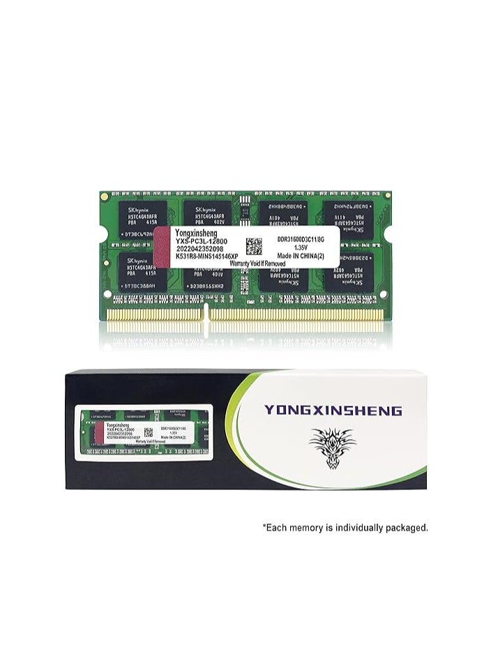 ماركة غير محددة وحدة ترقية ذاكرة الكمبيوتر المحمول Yongxinsheng DDR3 / DDR3L بسعة 8 جيجابايت، بتردد 1600 ميجاهرتز، PC3L/PC3-12800 SODIMM، غير مُصححة، غير مخزنة مؤقتًا، 1.35 فولت/1.5 فولت، 2Rx8، 204 سنًا، CL11 (أخضر)  - Image 2