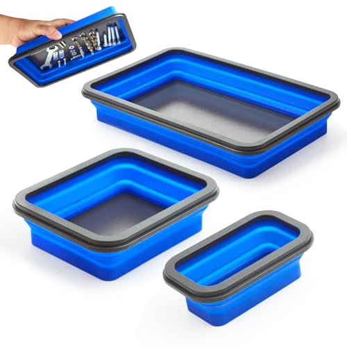 stochastic box Collapsible Magnetic Parts Tray Set Foldable Magnetic Tray 3 Different Size Silicone Tool Trays for Screw BoltsNutswith Magnetic Base Stores and Organizes Small Parts and Tools