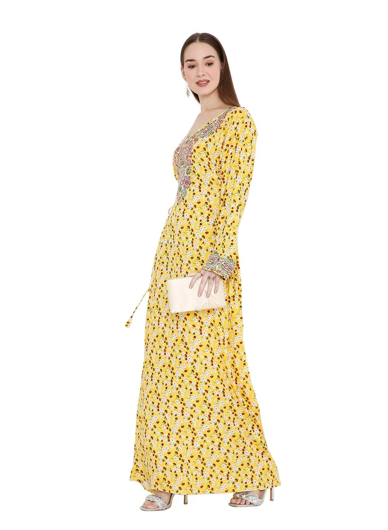 HANA & SARA ELEGANT PRINTED AND EMBROIDERED STYLISH ARABIC KAFTAN JALABIYA DRESS