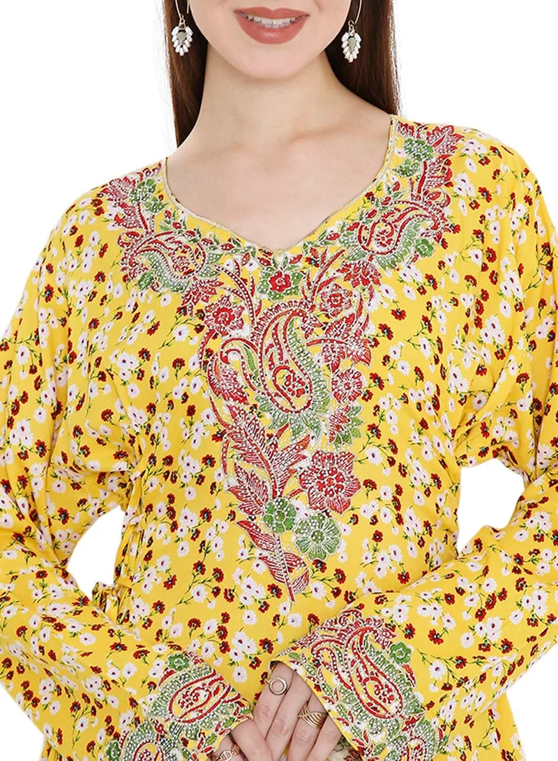HANA & SARA ELEGANT PRINTED AND EMBROIDERED STYLISH ARABIC KAFTAN JALABIYA DRESS