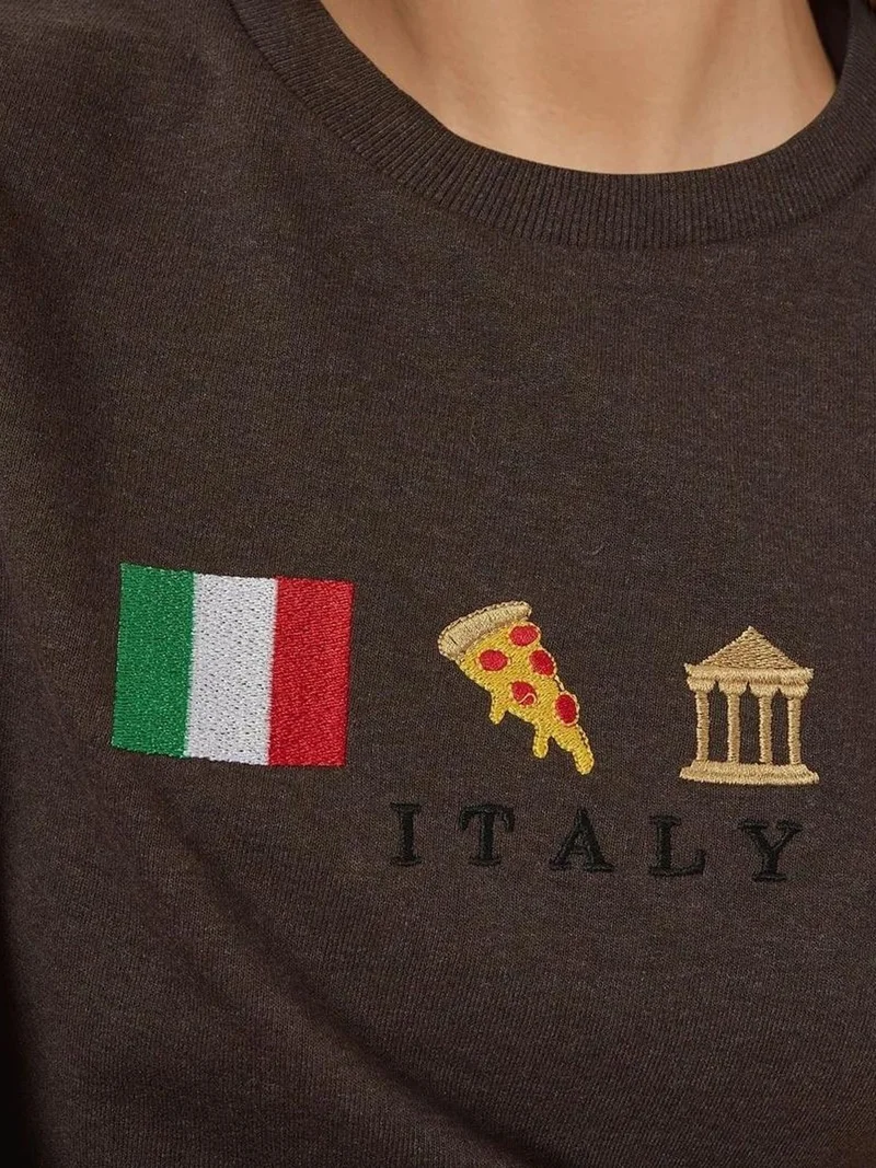 HICCUP Embroidered Crew Neck Cottoned Raised Sweatshirt