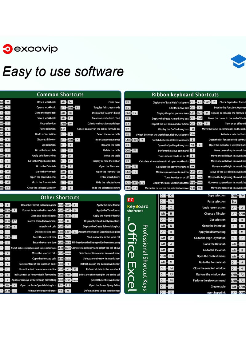 excovip - Large Mouse Pad XL 900x300mm Office Shortcut Mouse Pad Extended Computer Mouse Pad Desk Mat with Stitched Edges for EXCEL - Image 1