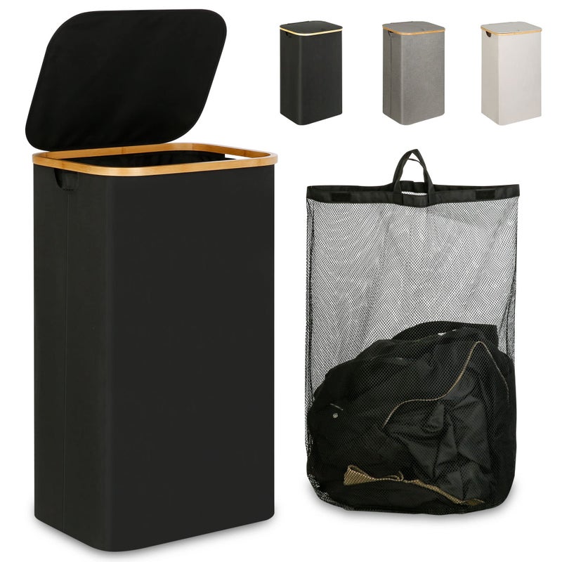 iEGrow Laundry Hamper with Lid, 110L Large Laundry Hamper with Handle and Lid, Collapsible Clothes Basket Organizer with Removable Inner Bag for Clothes Toys Towels - Black - Image 1