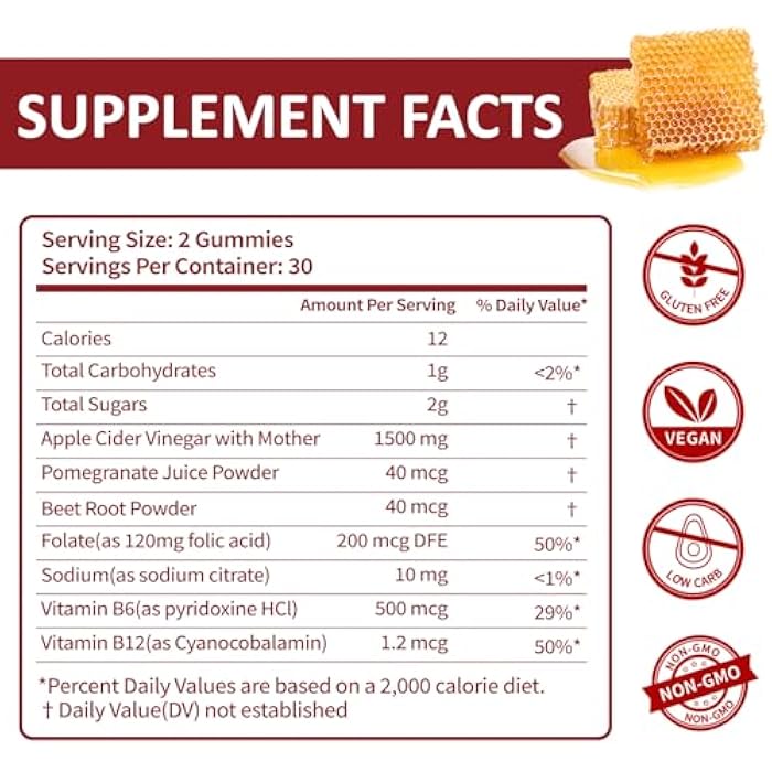 DDUYIE Brilhante Keto ACV Gummies - 1500mg Apple Cider Vinegar Gummies with Pomegranate Beetroot & Vitamin B12 B6 - for Men & Woman - GMO Free & Vegan - 60 Count - Image 2