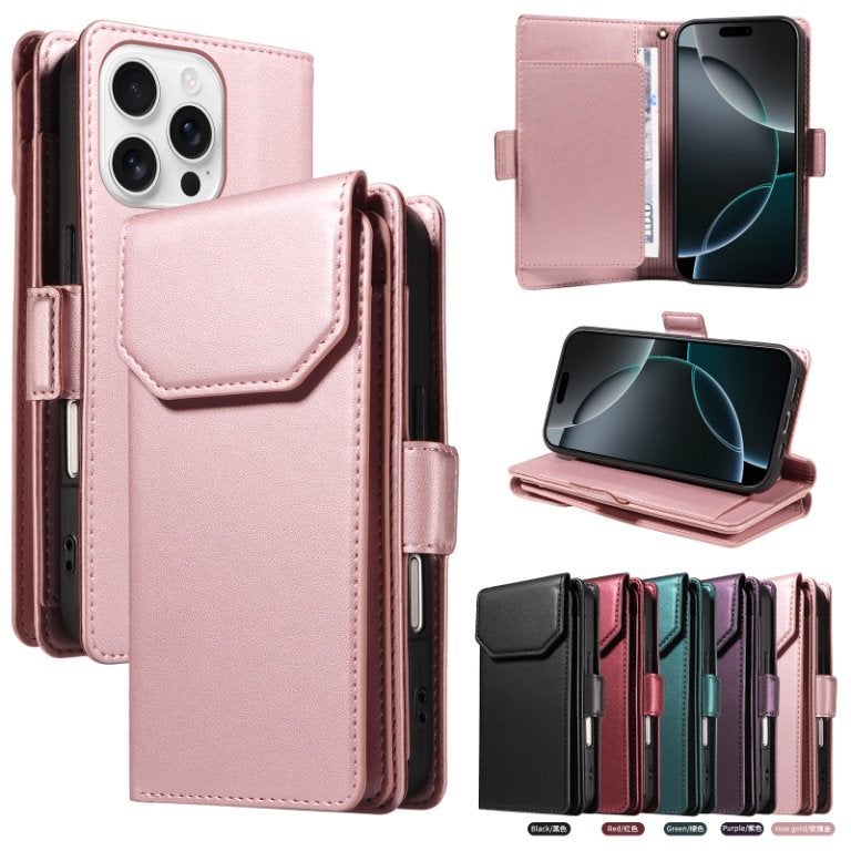 Cross-border Applicable iphone16 Multi-card Wallet Leather Case 15pro Wallet Phone Case 14pro Max Protective Case - Image 5