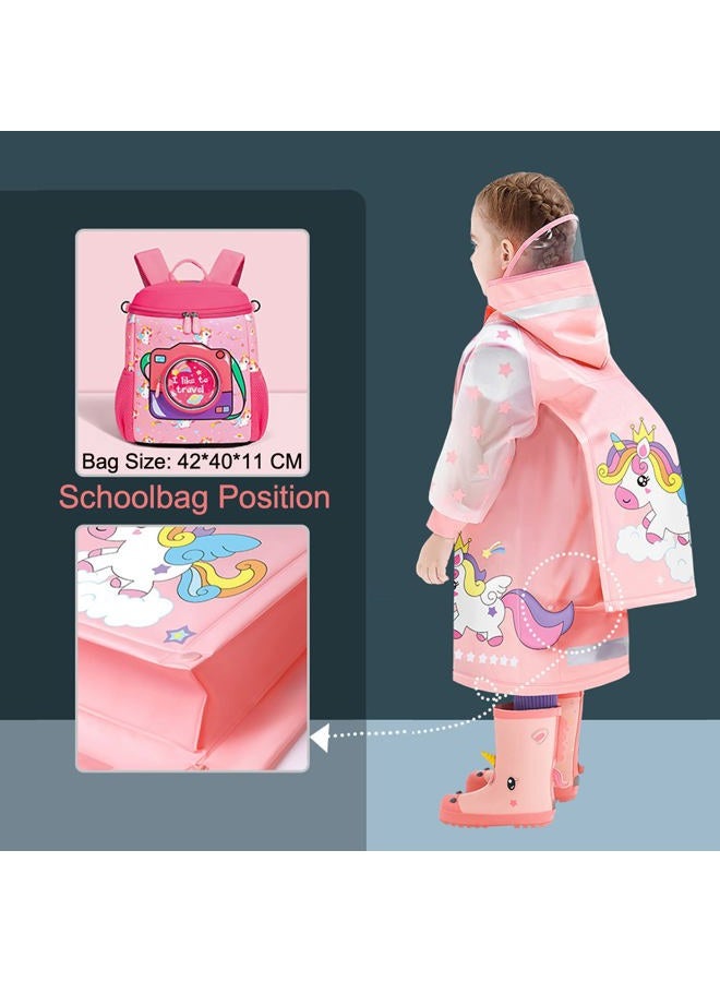 Fewlby Kids Raincoats for Girls Boys Waterproof Rain Jacket Cartoon Unicorn Children Toddler Rain Wear Children Rain Poncho L Size 5-6 Years - Image 4