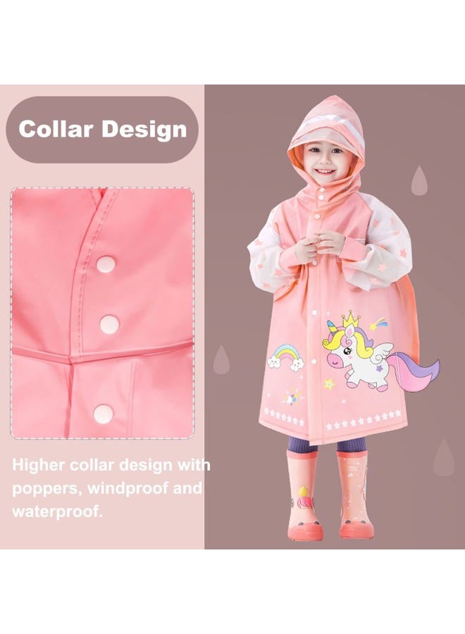 Fewlby Kids Raincoats for Girls Boys Waterproof Rain Jacket Cartoon Unicorn Children Toddler Rain Wear Children Rain Poncho L Size 5-6 Years - Image 2