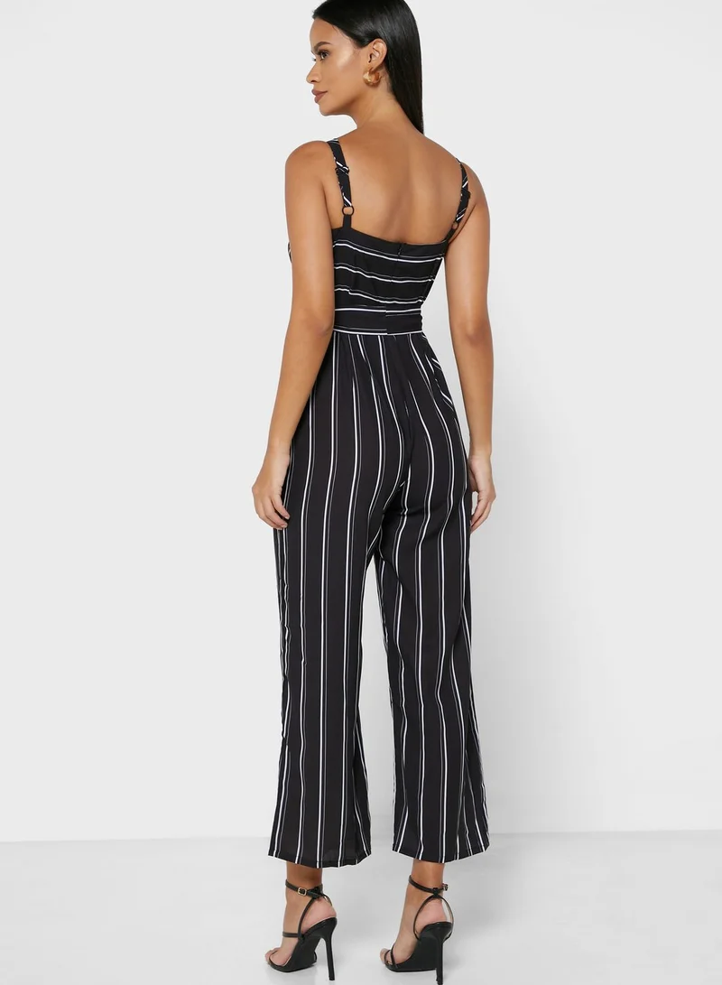 FabAlley Strappy Striped Belt Detail Jumpsuit