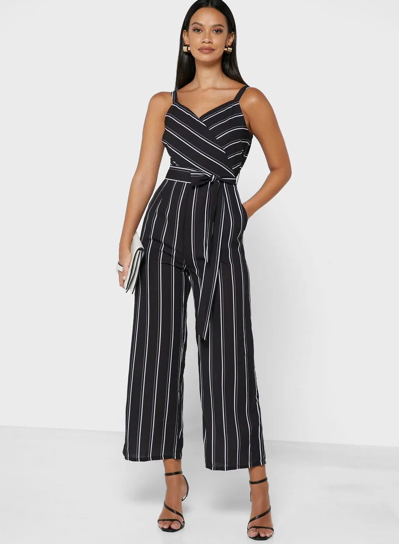 FabAlley Strappy Striped Belt Detail Jumpsuit