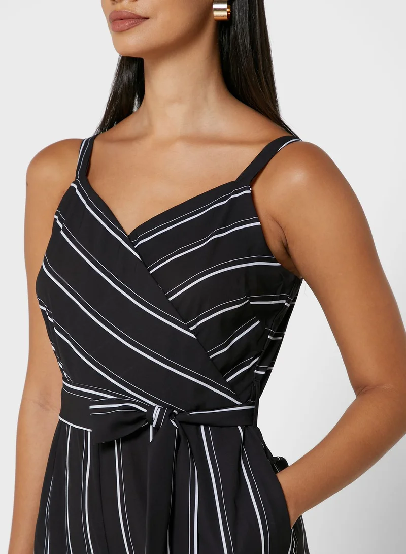 FabAlley Strappy Striped Belt Detail Jumpsuit