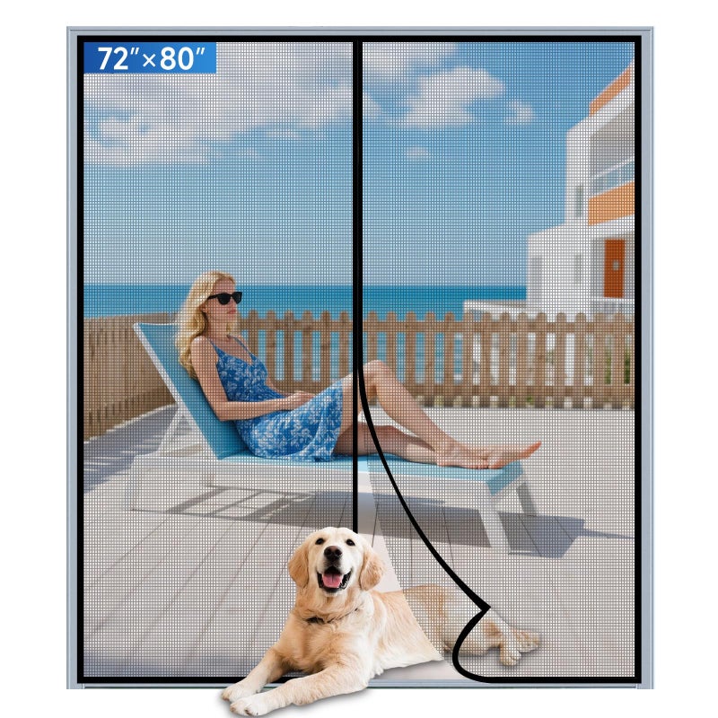 LONGEAS Upgraded PET Mesh Magnetic Screen Door Stronger Than Fiberglass and Polyester,Hands Free,Keep Bugs Out,Pet & Kid Friendly,Suitable for Sliding Doors,Patio and French Doors-72" X 80" - Image 1
