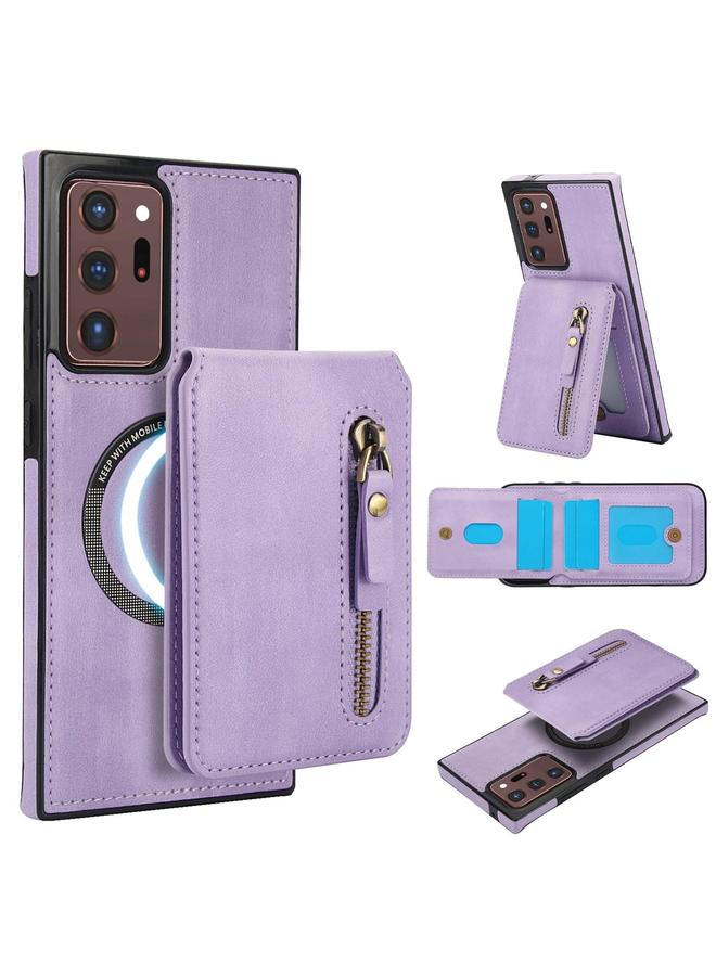 اس-توب حافظة لهاتف سامسونج جالكسي نوت 20 ألترا بسحاب ومحفظة مقسمة بغطاء خلفي من الجلد مع خاصية ماج سيف - Image 1