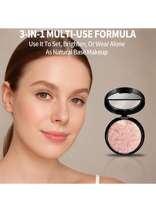 HUDA STORY Glow Fusion, Baked Luminous Pressed Powder–Glow-Infused Foundation,Highlighter & Setting Powder in One–Color-Correcting,Oil-Control,Long-Lasting Coverage for All Skin Tones #01 Porcelain - Image 3