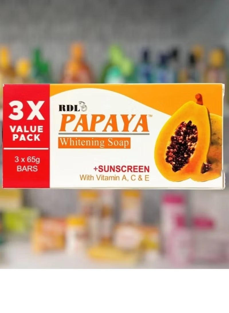 ار دي ال صابون البابايا المُشرق من RDL مع واقي من الشمس - عبوة قيمة من 3 قطع (3 × 65 جم)
