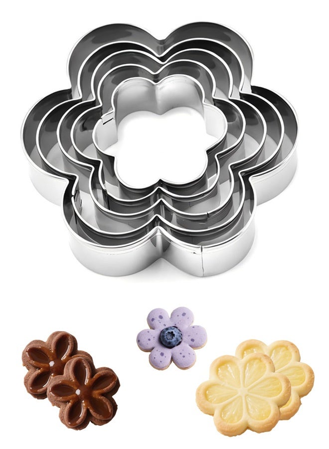 5 Pieces Flower Cookie Cutters Set for Baking Mousse, Stainless Steel Flower Shaped Cake and Biscuit Cutters, Various Size are Suitable for Decorating Christmas Birthdays Easter and Fun Time with Kids - Image 1