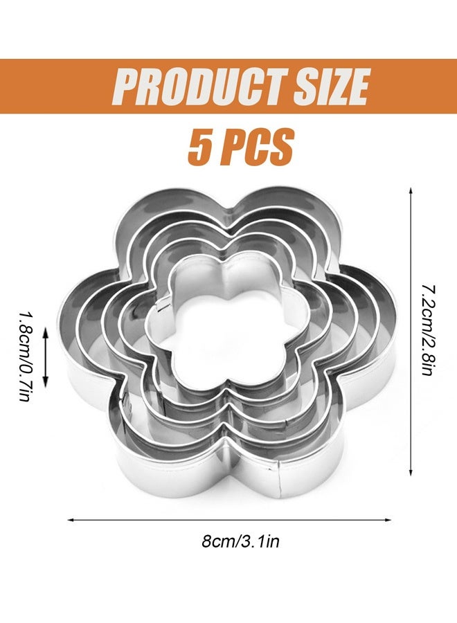 5 Pieces Flower Cookie Cutters Set for Baking Mousse, Stainless Steel Flower Shaped Cake and Biscuit Cutters, Various Size are Suitable for Decorating Christmas Birthdays Easter and Fun Time with Kids - Image 2