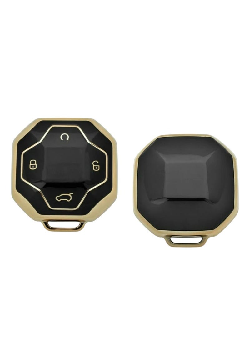 Car Key Cover, Full Protection JetourT2 key Protector TPU Soft Key Holder Case Cover for Traveller T2 Smart Fob for Smart Car, Replacement, Accessories, Black & Gold, TPU Compatible JETOUR - Image 1