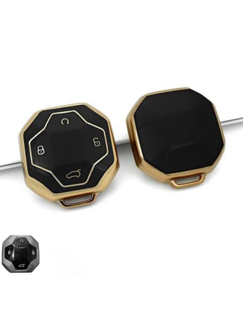 Car Key Cover, Full Protection JetourT2 key Protector TPU Soft Key Holder Case Cover for Traveller T2 Smart Fob for Smart Car, Replacement, Accessories, Black & Gold, TPU Compatible JETOUR - Image 2