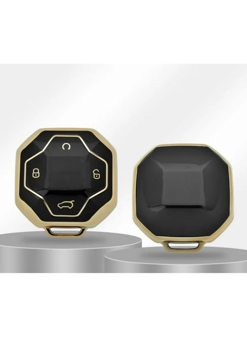 Car Key Cover, Full Protection JetourT2 key Protector TPU Soft Key Holder Case Cover for Traveller T2 Smart Fob for Smart Car, Replacement, Accessories, Black & Gold, TPU Compatible JETOUR - Image 3
