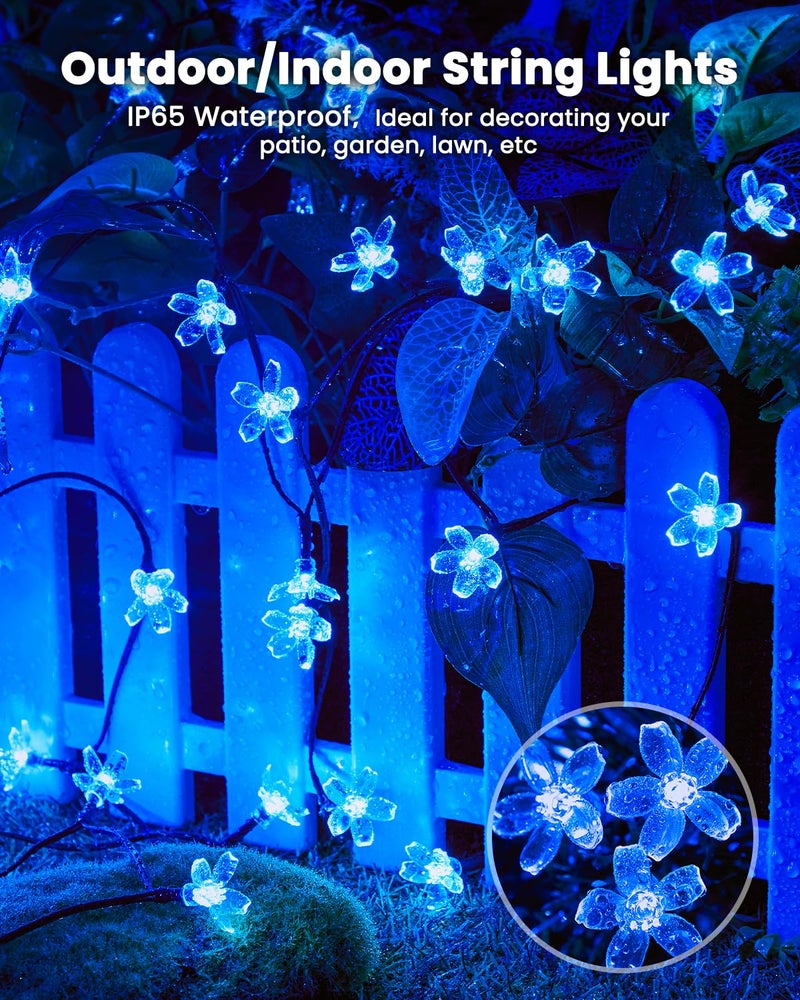 Brightown 60 LED Solar Flower String Lights for Outside Waterproof Fairy Lights for Garden Yard Fence Patio Christmas Tree Wedding Party Decor, Blue - Image 2