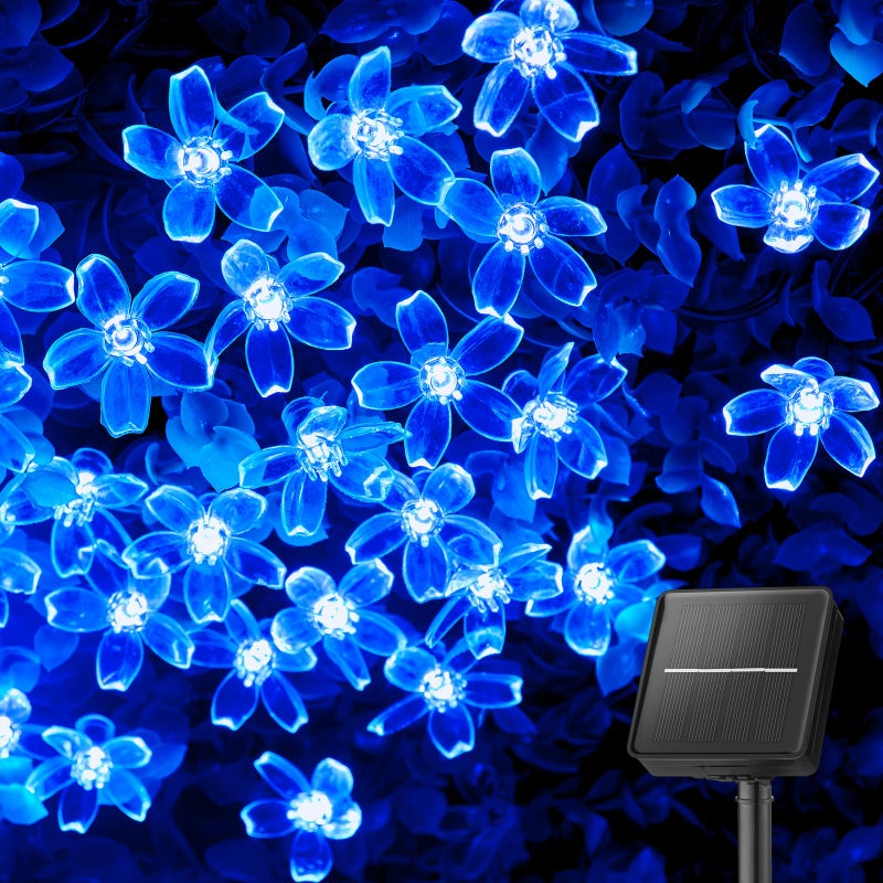 Brightown 60 LED Solar Flower String Lights for Outside Waterproof Fairy Lights for Garden Yard Fence Patio Christmas Tree Wedding Party Decor, Blue - Image 1
