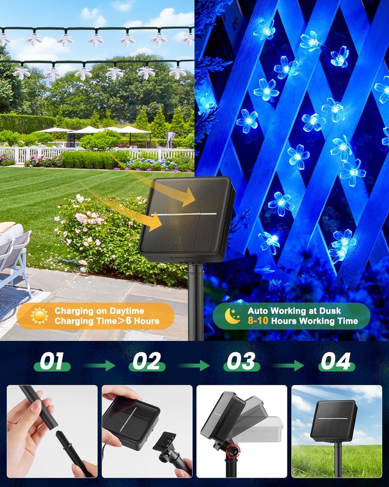 Brightown 60 LED Solar Flower String Lights for Outside Waterproof Fairy Lights for Garden Yard Fence Patio Christmas Tree Wedding Party Decor, Blue - Image 5