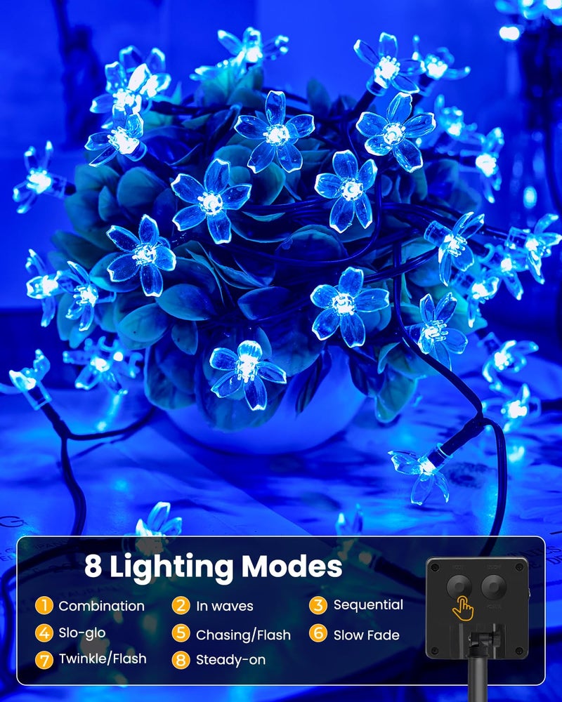 Brightown 60 LED Solar Flower String Lights for Outside Waterproof Fairy Lights for Garden Yard Fence Patio Christmas Tree Wedding Party Decor, Blue - Image 4