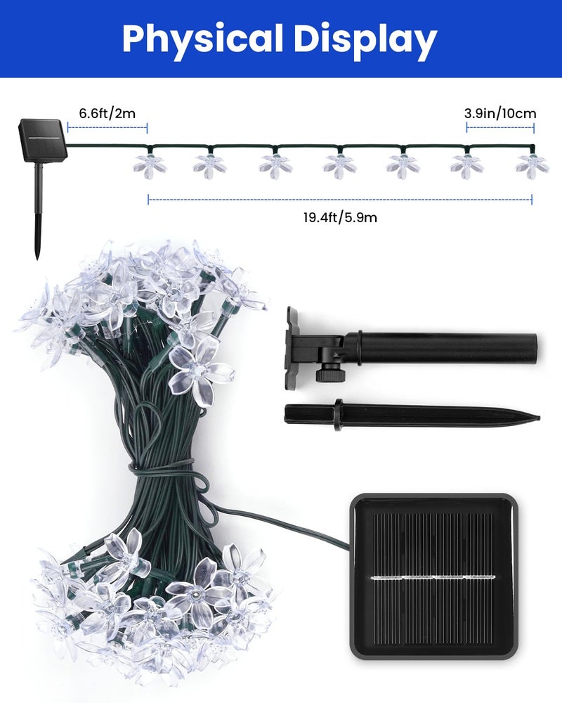 Brightown 60 LED Solar Flower String Lights for Outside Waterproof Fairy Lights for Garden Yard Fence Patio Christmas Tree Wedding Party Decor, Blue - Image 3